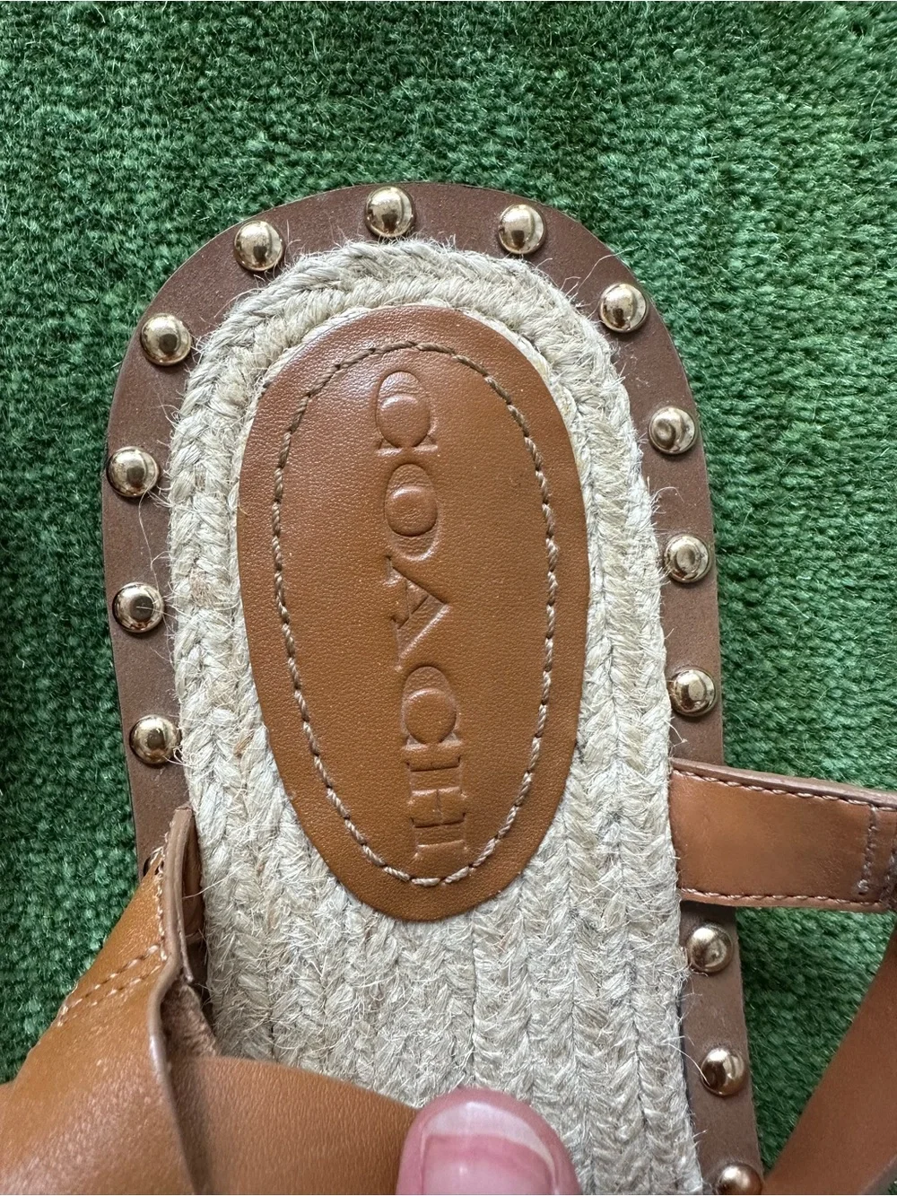 COACH Gracey Leather Espadrille Thong Sandals